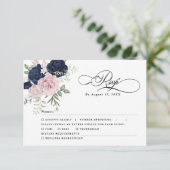 Chic Elegant Blush Navy Blue Wedding RSVP Karte (Stehend Vorderseite)