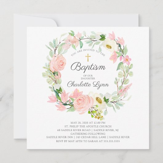 Chic & Elegant Blush Pink Bläsertaufen Einladung (Vorderseite)