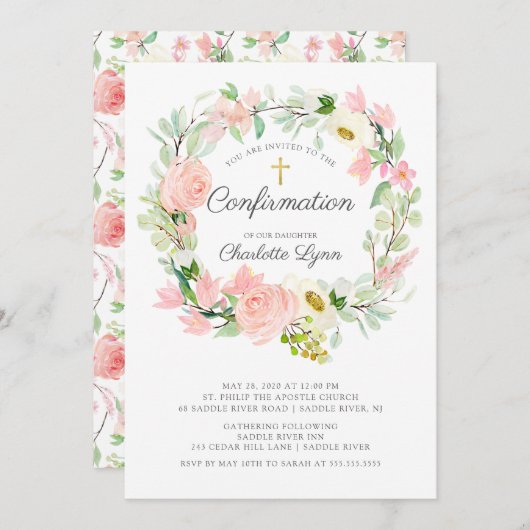 Chic & Elegant Blush Pink Floral Bestätigung Einladung (Vorne/Hinten)