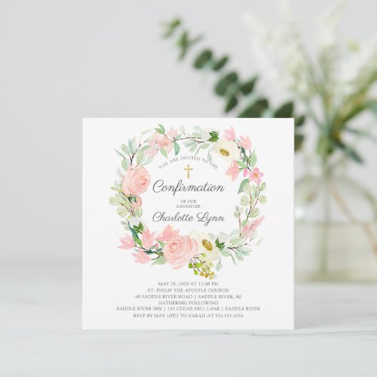 Chic & Elegant Blush Pink Floral Bestätigung Einladung (Stehend Vorderseite)