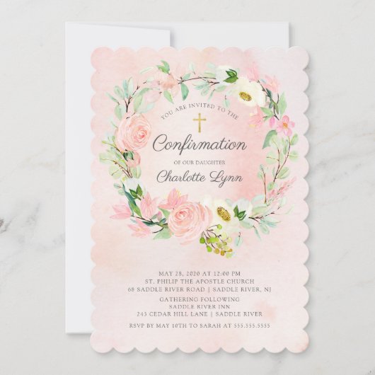Chic & Elegant Blush Pink Floral Bestätigung Einladung (Vorderseite)