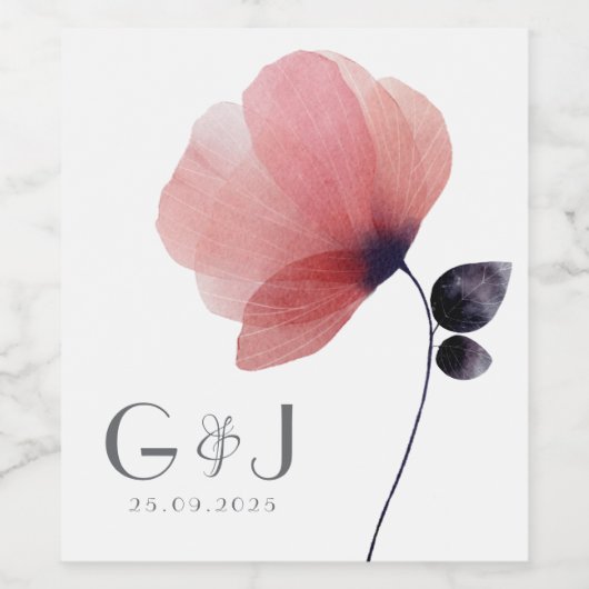 Chic Elegant Blush Wasserfarbe Poppy Monogramm Weinetikett (Einzelnes Label)