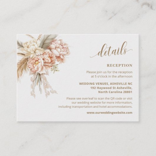 Chic Elegant Boho Floral QR Code Hochzeitdetails Begleitkarte (Vorderseite)