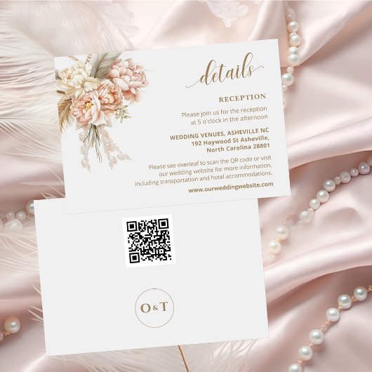 Chic Elegant Boho Floral QR Code Hochzeitdetails Begleitkarte