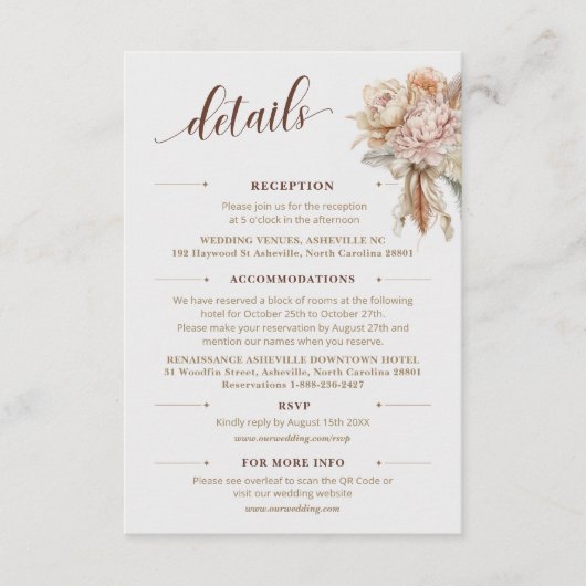 Chic Elegant Boho QR Code Blumenzettel Begleitkarte (Vorderseite)