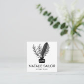 Chic Elegant Botanical Quill Logo Notary Public Quadratische Visitenkarte (Stehend Vorderseite)