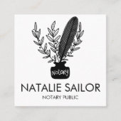 Chic Elegant Botanical Quill Logo Notary Public Quadratische Visitenkarte (Vorderseite)