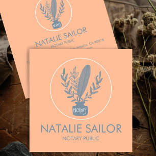 Chic Elegant Botanical Quill Logo Notary Public Quadratische Visitenkarte