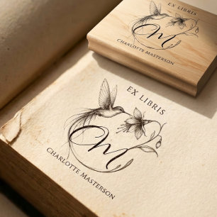 Chic Elegant Botanisches Ex Libris Kolibri Name Gummistempel