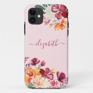 Chic Elegant Burgundy Pink Orange Blumenname Case-Mate iPhone Hülle