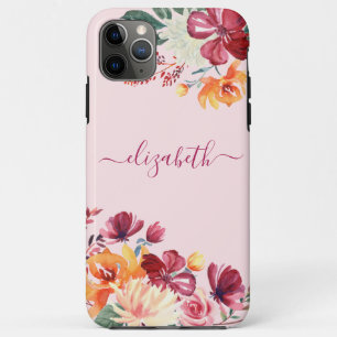 Chic Elegant Burgundy Pink Orange Blumenname Case-Mate iPhone Hülle