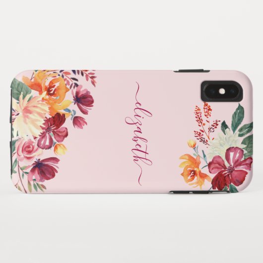 Chic Elegant Burgundy Pink Orange Blumenname Case-Mate iPhone Hülle (Rückseite (Horizontal))