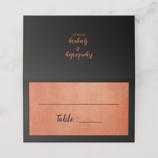 Chic Elegant Burnt Orange Black Name Platzkarte (Außenseite Aufgefaltet)