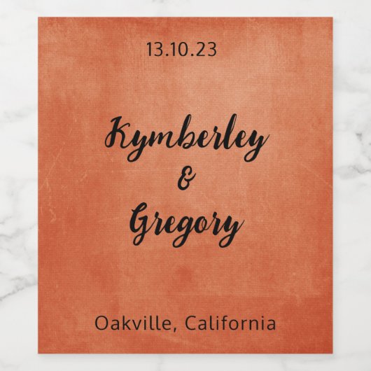 Chic Elegant Burnt Orange Black Weinetikett (Einzelnes Label)