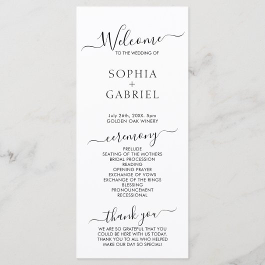 Chic Elegant Calligraphy Script Hochzeitsfeier Programm (Vorderseite)