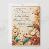 Chic, Elegant Creams & Leder Blume-Look Einladung (Vorderseite)