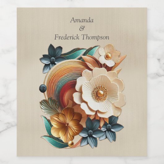 Chic, Elegant Creams & Leder Blume-Look Weinetikett (Einzelnes Label)