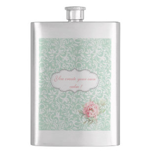 Chic Elegant Damask, Rose, Motivierend Nachricht Flachmann