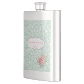 Chic Elegant Damask, Rose, Motivierend Nachricht Flachmann (Links)