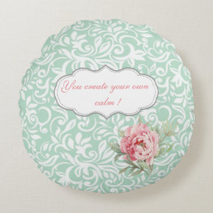 Chic Elegant Damask, Rose, Motivierend Nachricht Rundes Kissen