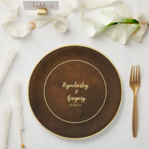 Chic Elegant Dark Brown Textured Gold Akzent Pappteller