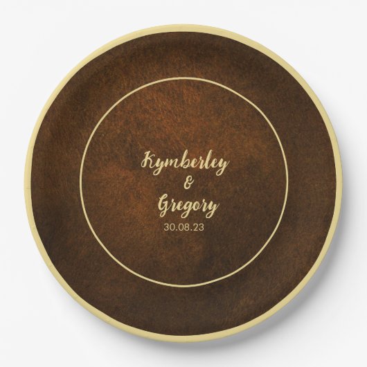 Chic Elegant Dark Brown Textured Gold Akzent Pappteller (Vorderseite)