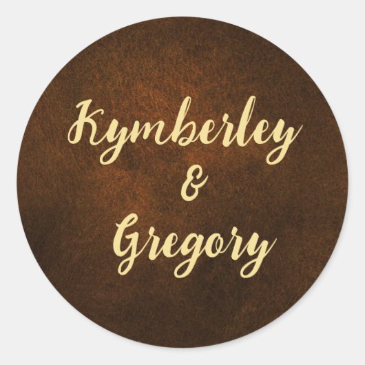 Chic Elegant Dark Brown Textured Gold Akzent Runder Aufkleber (Vorderseite)