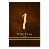 Chic Elegant Dark Brown Textured Gold Tischnummer (Rückseite)