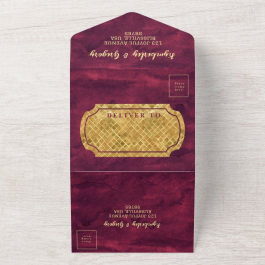 Chic Elegant Dark Burgundy Gold Accent UAWG All In One Einladung (Außenbereich)