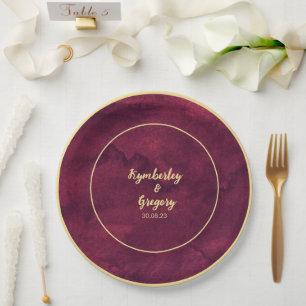 Chic Elegant Dark Burgundy Watercolor Gold Akzent Pappteller