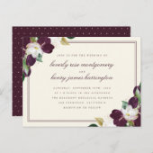 Chic Elegant Deep Lila & Elfenbeinblütenhochzeit Einladungspostkarte (Vorne/Hinten)