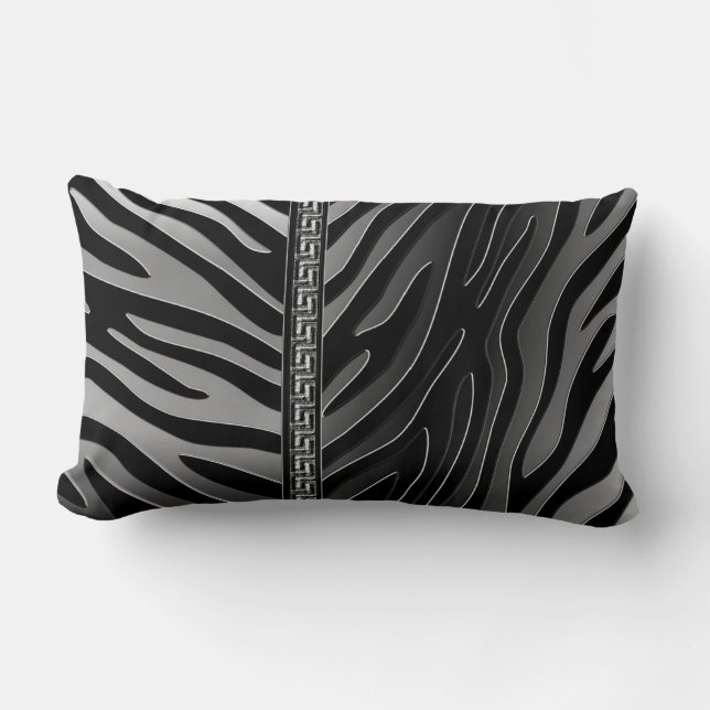 Chic Elegant Digital Ombre Gray Black Zebra Lendenkissen (Vorderseite)