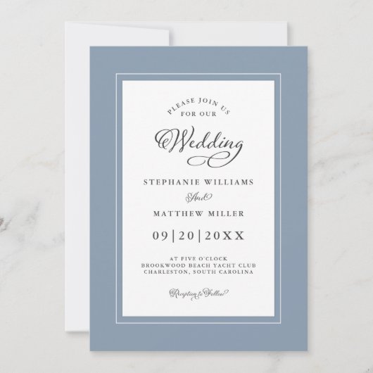 Chic Elegant Dusty Blue Wedding Modern Borders Einladung (Vorderseite)