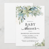 Chic Elegant Eucalyptus Greenery Baby Shower Einladung (Vorne/Hinten)