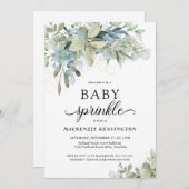 Chic Elegant Eucalyptus Greenery Baby Sprinkle Einladung (Vorne/Hinten)