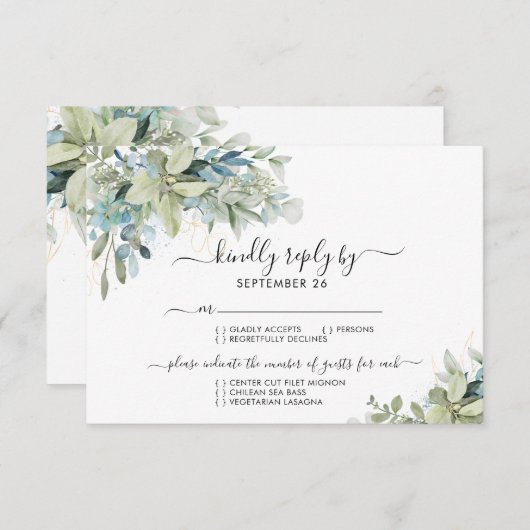 Chic Elegant Eukalyptus Greenerity Wedding RSVP (Vorne/Hinten)