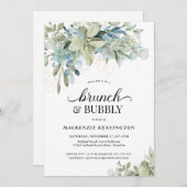 Chic Elegant Eukalyptus Greenery Brunch Bubbly Einladung (Vorne/Hinten)