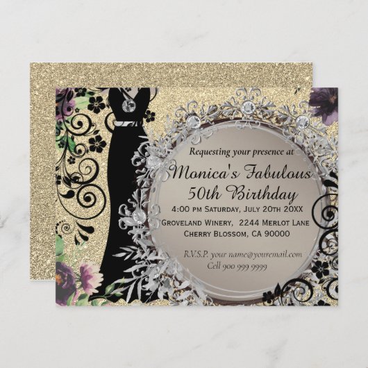 Chic Elegant Fabulous 50. Geburtstag Ankündigung (Vorne/Hinten)