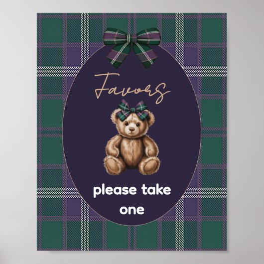Chic Elegant Fancy Bear Favor Sign Poster (Vorne)