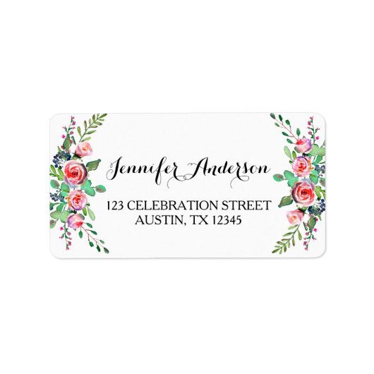 Chic Elegant Floral Rose Wedding RSVP Adressaufkleber (Vorne)