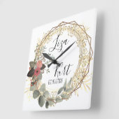 Chic Elegant Floral Wreath Wedding       Quadratische Wanduhr (Winkel)