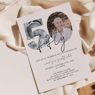 Chic Elegant Foto Script 50. Geburtstag Einladung