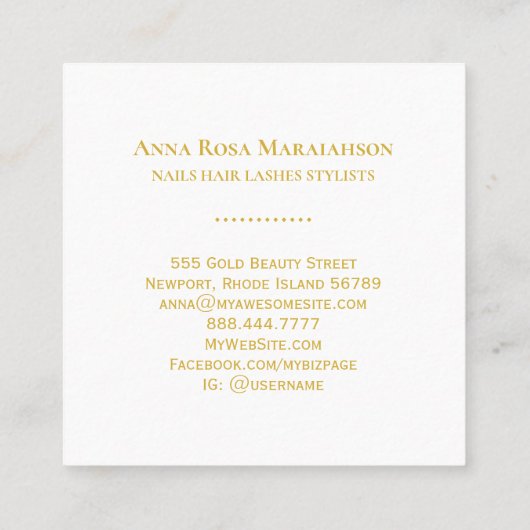 *~* Chic Elegant Girly Gold Lila Marmornägel Quadratische Visitenkarte (Rückseite)