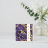 *~* Chic Elegant Girly Gold Lila Marmornägel Quadratische Visitenkarte (Stehend Vorderseite)