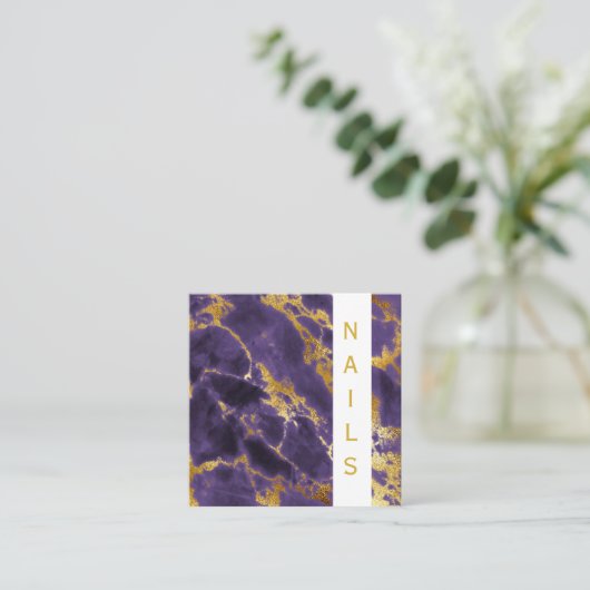 *~* Chic Elegant Girly Gold Lila Marmornägel Quadratische Visitenkarte (Stehend Vorderseite)
