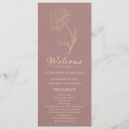 Chic Elegant Gold Blume Typografy Wedding Programm (Vorderseite)