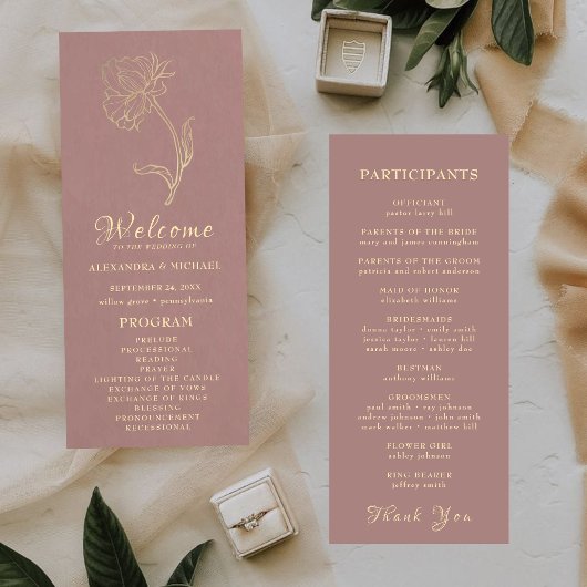 Chic Elegant Gold Blume Typografy Wedding Programm