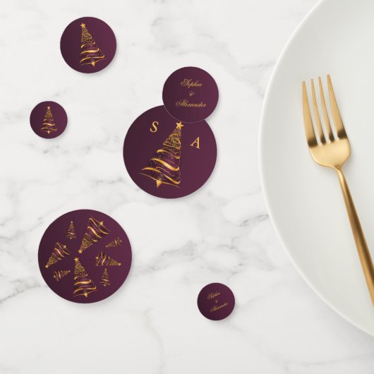 Chic Elegant Gold Christmas Tree Monogram Wedding Konfetti (Gruppe)