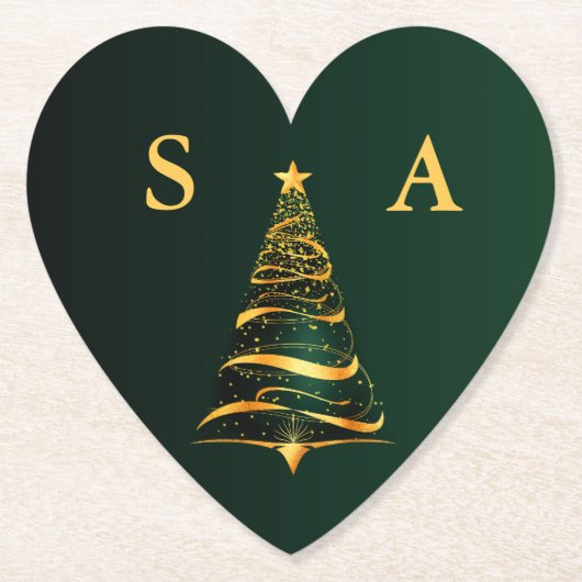 Chic Elegant Gold Christmas Tree Monogram Wedding Untersetzer (Vorderseite)