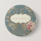 Chic Elegant Gold Damask Rose Button (Vorderseite)